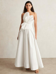 Reiss | Acler Ivory Plissé Fan Strapless Maxi Dress in Ivory