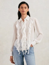 Reiss | Paige Silk Georgette Ruffle Trim Shirt in White