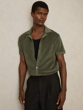 Reiss | Cotton Blend Towelling Shirt in Green