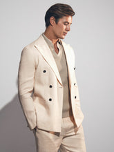 Reiss | Linen Double-Breasted Suit Slim-Fit Blazer in Stone