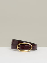 Reiss | Patent Leather Oval Buckle Belt in Oxblood