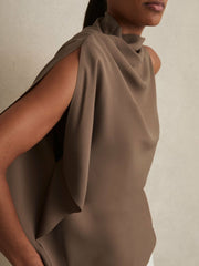 Reiss | One-Shoulder Draped Top in Mink
