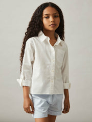 Reiss | 4-9 yrs Linen Roll-Cuff Shirt in Ivory