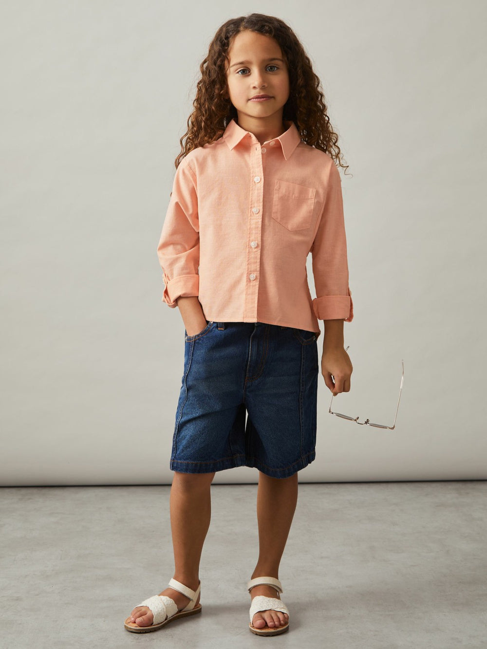 Reiss | 4-9 yrs Linen Roll-Cuff Shirt in Peach