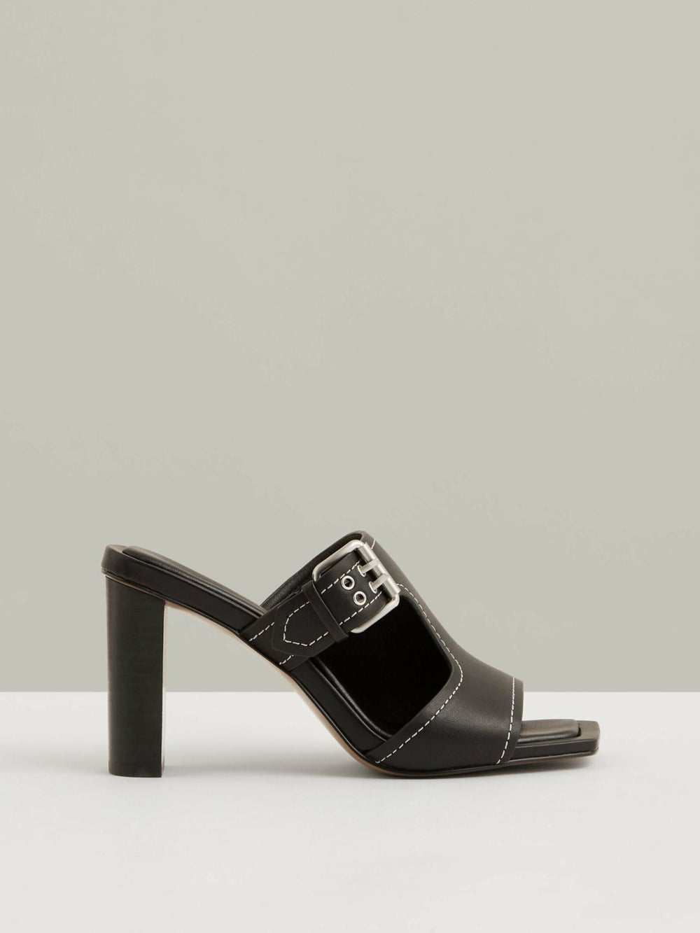Reiss | Leather Buckle Block-Heel Sandals in Black