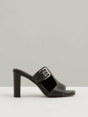 Reiss | Leather Buckle Block-Heel Sandals in Black
