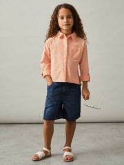 Reiss | 9-13 yrs Linen Roll-Cuff Shirt in Peach