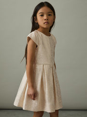 Reiss | 4-9 yrs Brocade Cap-Sleeve Pleated Dress in Ivory