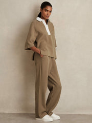 Reiss | Cotton-Blend Interlock Collar Sweatshirt in Camel