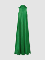 Reiss | Petite Satin Cape Maxi Dress in Green