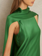 Reiss | Petite Satin Cape Maxi Dress in Green