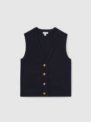 Reiss | Knitted Button Through Vest in Navy