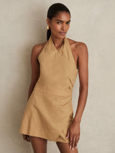 Reiss | Lyocell Cotton Halter Skort Playsuit in Camel
