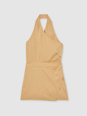 Reiss | Lyocell Cotton Halter Skort Playsuit in Camel