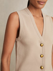 Reiss | Knitted Button Through Vest in Neutral