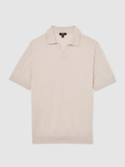 Reiss | Merino Wool Open Collar Polo Shirt in Beige