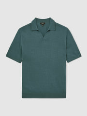 Reiss | Merino Wool Open Collar Polo Shirt in Orion Blue