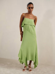Reiss | Ruffle-Detail Midi Dress in Green