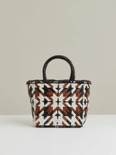Reiss | Small Leather Woven Tote Bag in Tan/White/Black