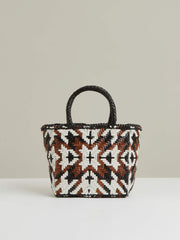 Reiss | Small Leather Woven Tote Bag in Tan/White/Black