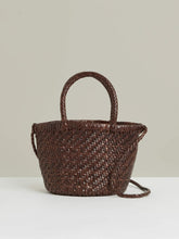 Reiss | Leather Woven Mini Tote Bag in Chocolate