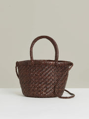 Reiss | Leather Woven Mini Tote Bag in Chocolate