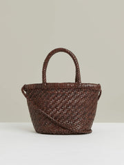 Reiss | Leather Woven Mini Tote Bag in Chocolate