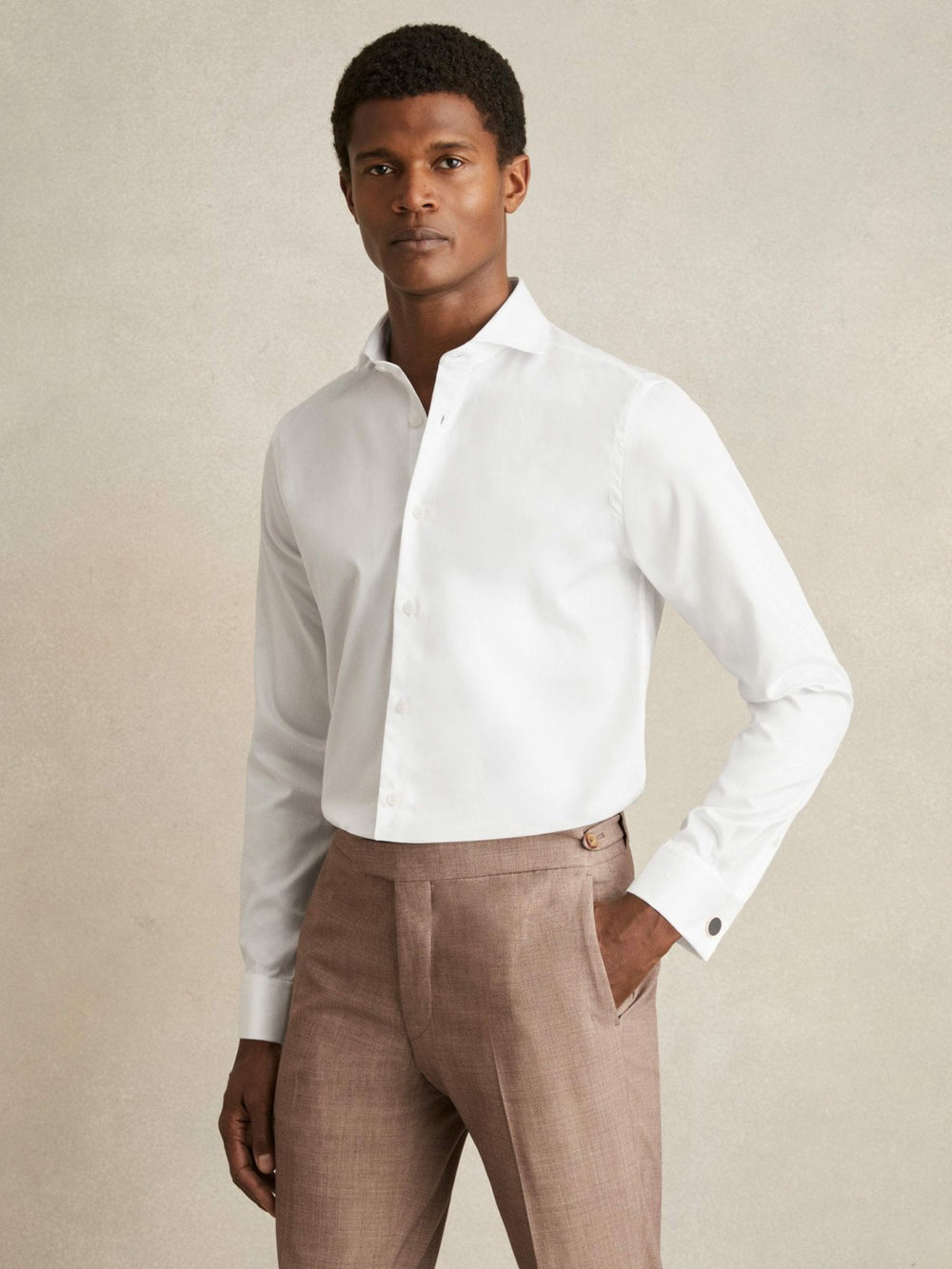 Reiss | Double-Cuff Two-Fold Cotton Shirt in White