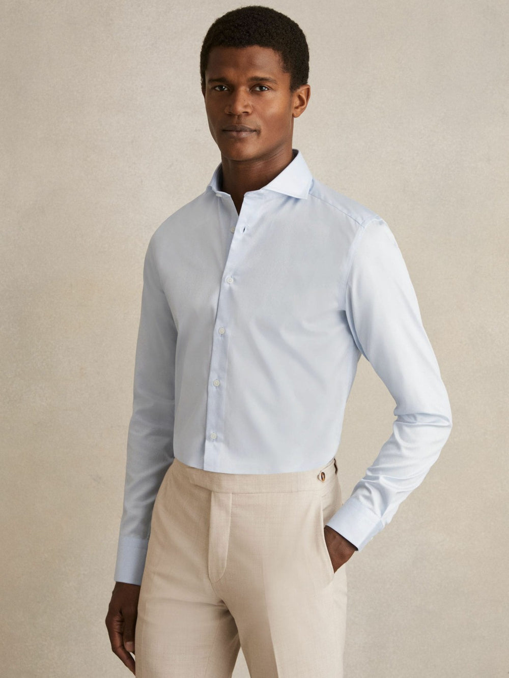 Reiss | Slim Fit Cotton-Twill Two-Fold Shirt Slim-Fit in Soft Blue