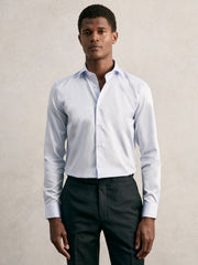 Reiss | Regular Fit Cotton Sateen Shirt in Mid Blue