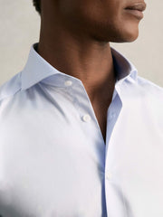 Reiss | Regular Fit Cotton Sateen Shirt in Mid Blue