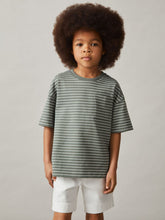 Reiss | 9-13 yrs Cotton-Blend Stripe T-Shirt in Sage/White
