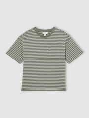 Reiss | 9-13 yrs Cotton-Blend Stripe T-Shirt in Sage/White