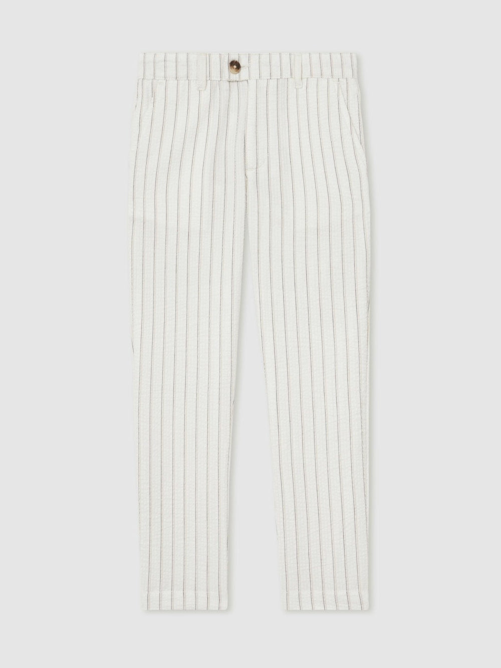 Reiss | 13-14 yrs Cotton Pinstripe Trousers Regular-Fit in Off White/Taupe Brown