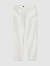 Reiss | 13-14 yrs Cotton Pinstripe Trousers Regular-Fit in Off White/Taupe Brown