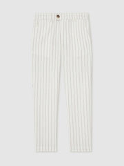 Reiss | 13-14 yrs Cotton Pinstripe Trousers Regular-Fit in Off White/Taupe Brown