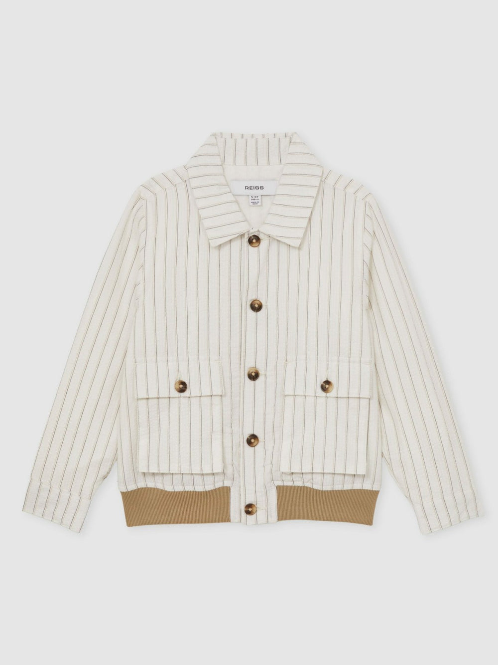 Reiss | 13-14 yrs Cotton Pinstripe Harrington Jacket in Off White/Taupe Brown