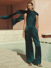 Reiss | Satin Cape-Sash Jumpsuit in Teal Green
