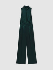 Reiss | Satin Cape-Sash Jumpsuit in Teal Green