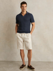 Reiss | Linen Drawstring Shorts in Stone