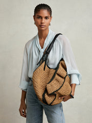 Reiss | Raffia Ruffle Tote Bag in Natural