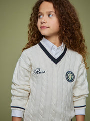 Reiss | 13-14 yrs SmileyWorld Cable-Knit Jumper Unisex Fit in Off White