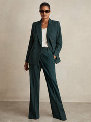Reiss | Wool-Blend Wide-Leg Suit Trousers in Green