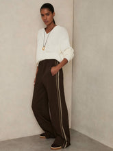 Reiss | Side-Stripe Wide-Leg Trousers in Chocolate Brown