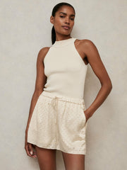 Reiss | Laser Cut Drawstring Shorts in White