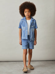 Reiss | 13-14 yrs Towelling Brand-Embroidered Shorts in Airforce Blue