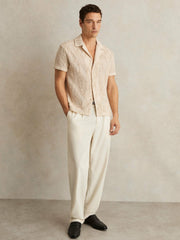 Reiss | Cotton-Blend Embroidered Crochet Shirt in Oatmeal