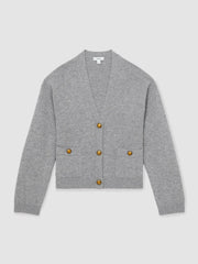 Reiss | Wool-Cashmere Button Cardigan in Silver Grey