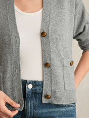 Reiss | Wool-Cashmere Button Cardigan in Silver Grey