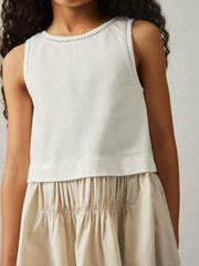 Reiss | 3-9 yrs Cotton Layered Sleeveless Midi Dress in Neutral